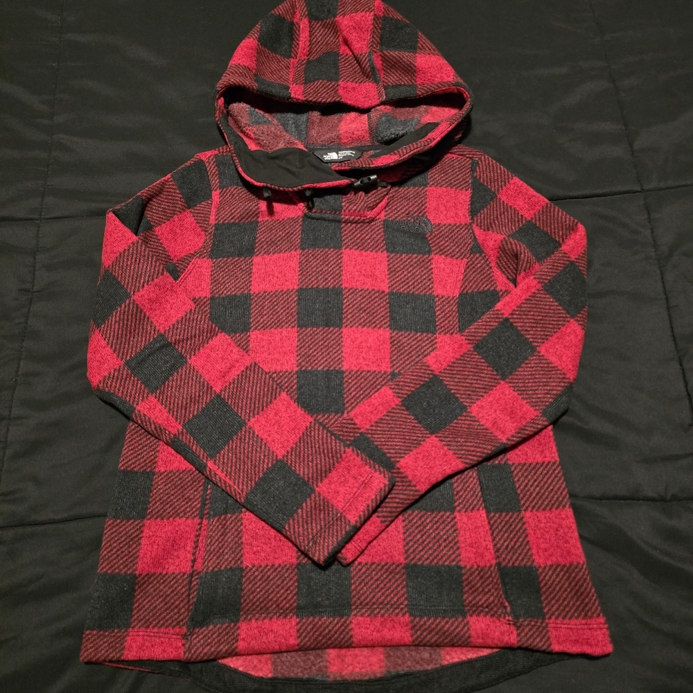 The North Face Womens Buffalo‎ Plaid Pullover Hooded Sweater Red & Black Small